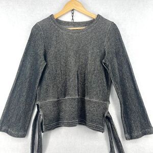 Madewell Black and White Ribbed Long-Sleeve Tie-Side Top